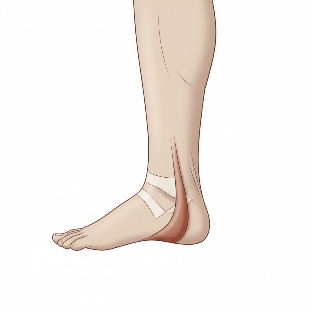 Illustration showing the Achilles tendon on the back of the lower leg and heel