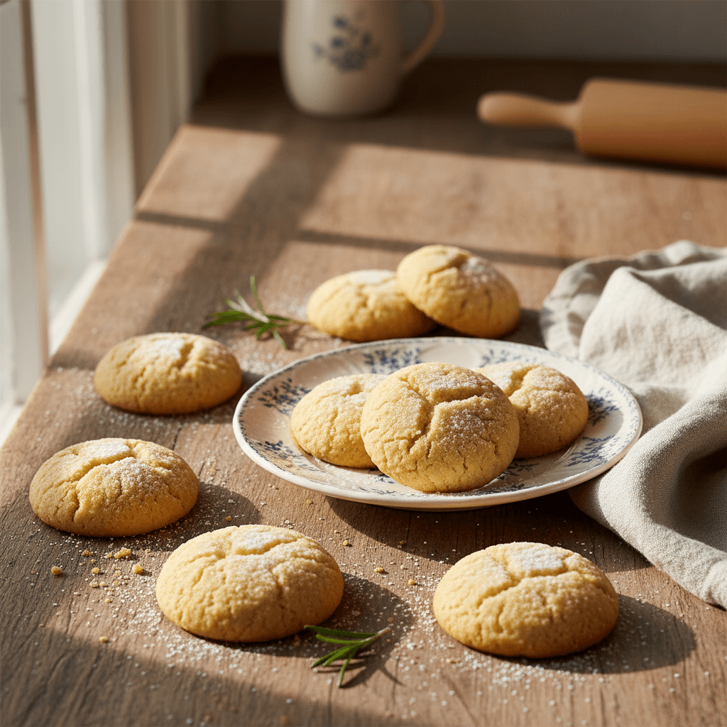Fresh sugar cookies on rustic counter