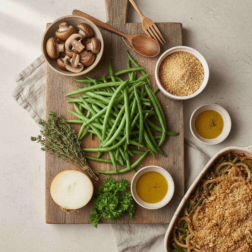 Fresh green beans and healthy casserole ingredients