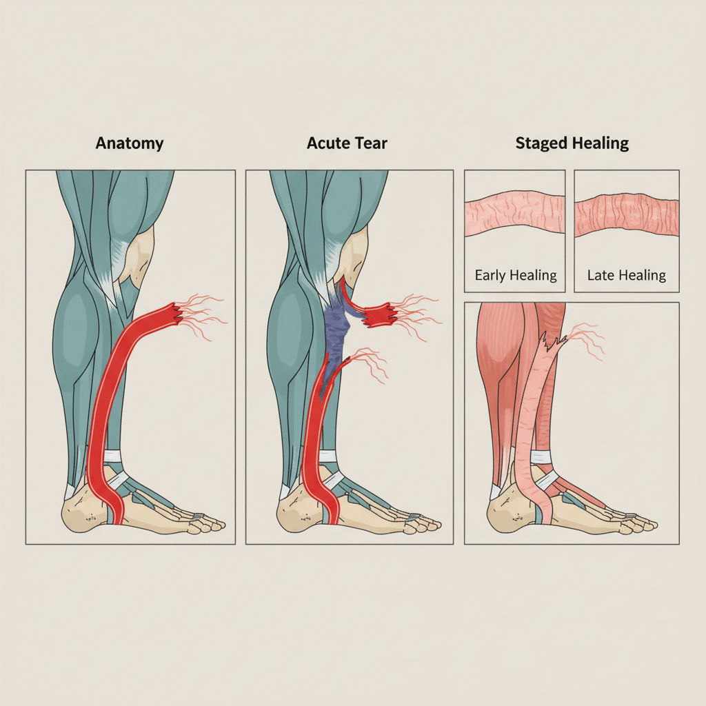 Achilles three-panel recovery illustration