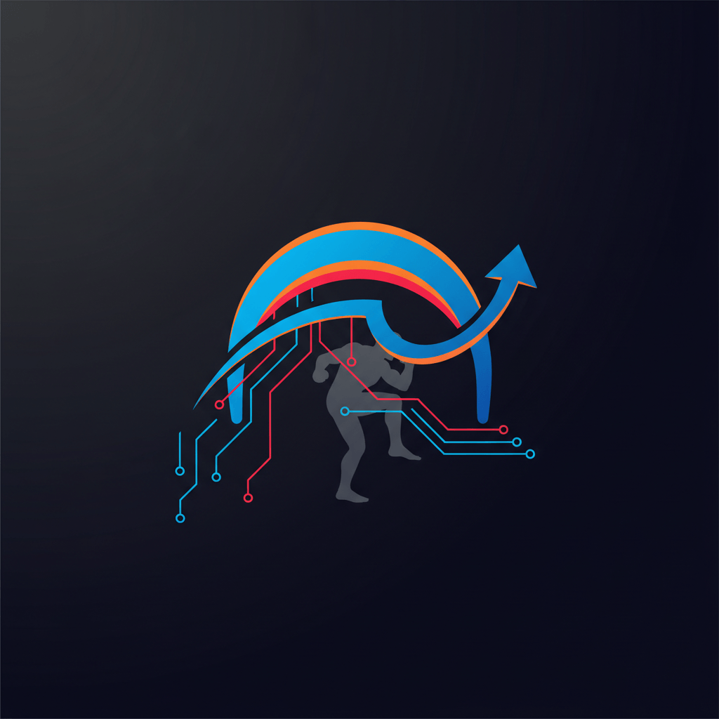 Abstract bold-color illustration representing Enhanced Games with dynamic arc and circuit lines