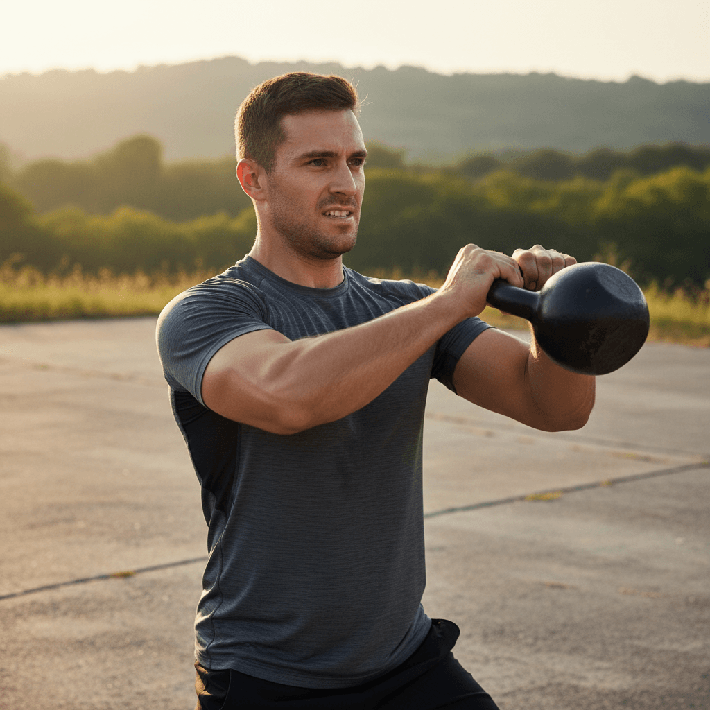 Male athlete wearing a high-performance workout shirt in a gym or outdoor setting