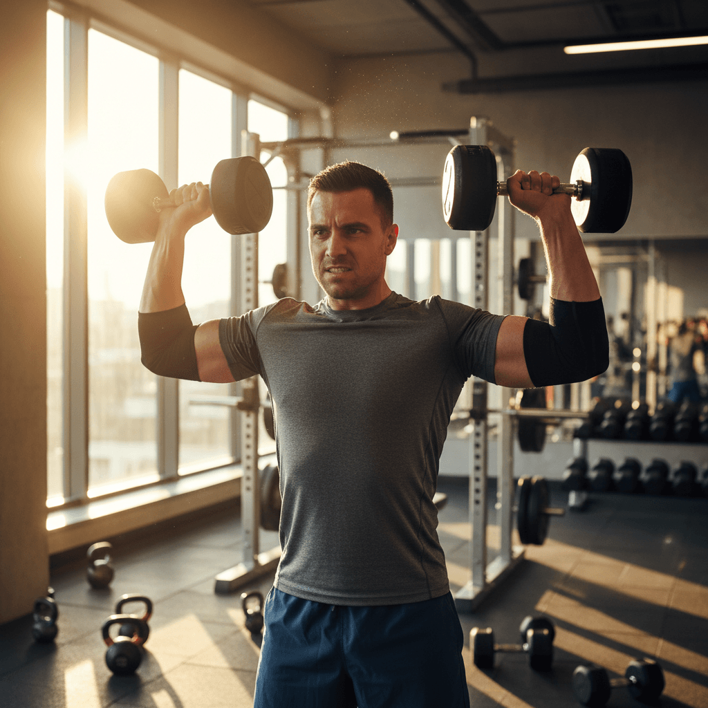Motivational person training in a gym with New Year fitness spirit