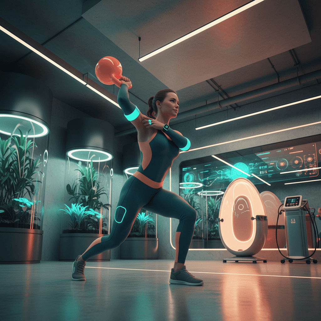 Futuristic person exercising with wearable tech