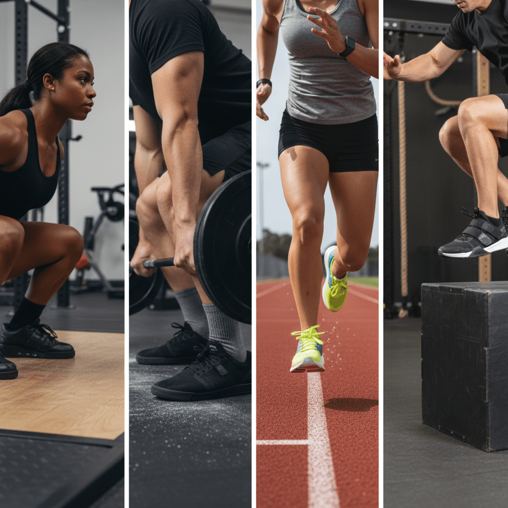 Gym shoes in action composite