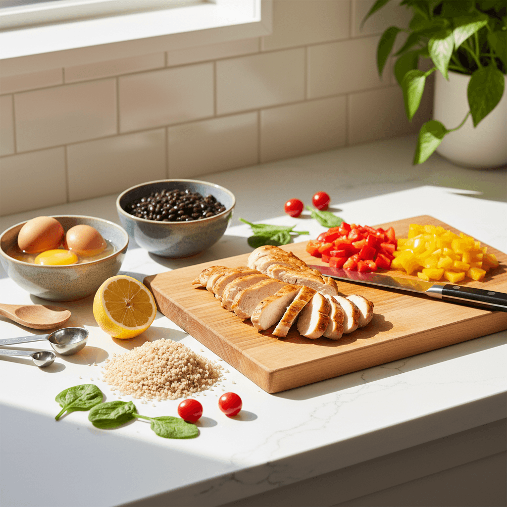 High protein meal prep setup