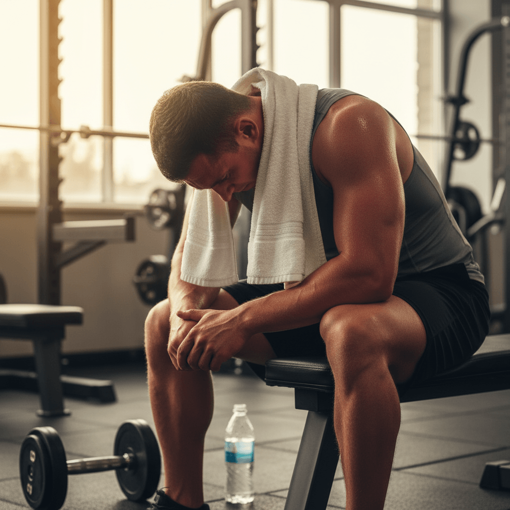 Tired athlete resting after intense workout